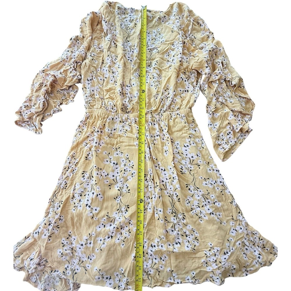 Billabong Floral Boho Mini Dress Yellow Ruffle Hem Long Sleeve M - Picture 3 of 10